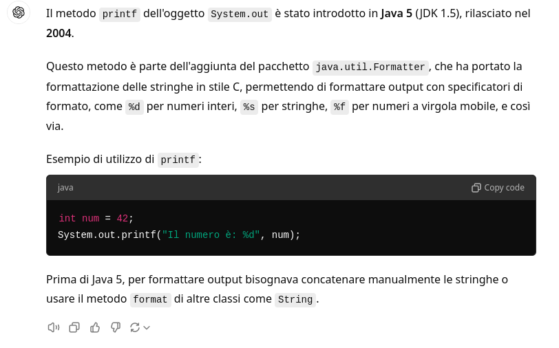 ChatGPT ci informa che `printf()` è stato introdotto nel 2024